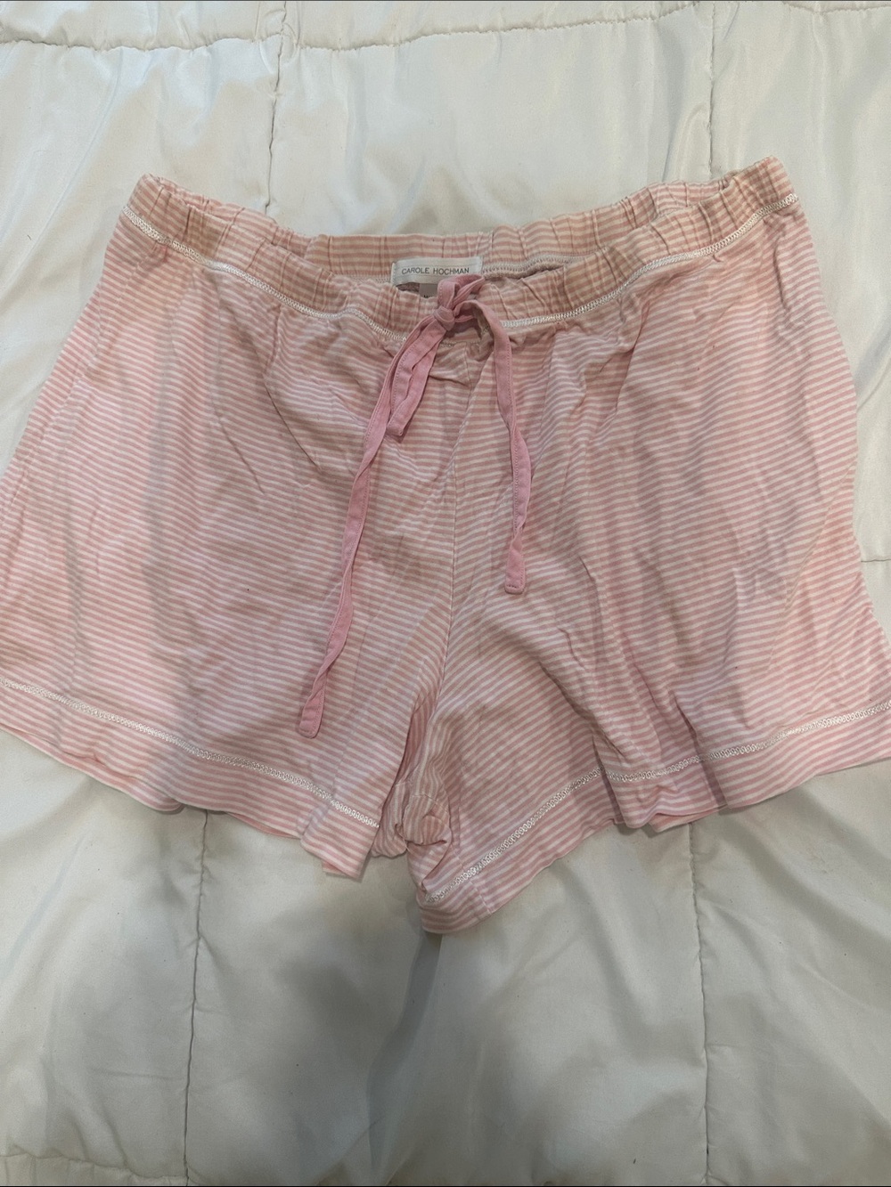 Midnight by Carole Hochman Light Pink Striped Cotton Lounge Shorts